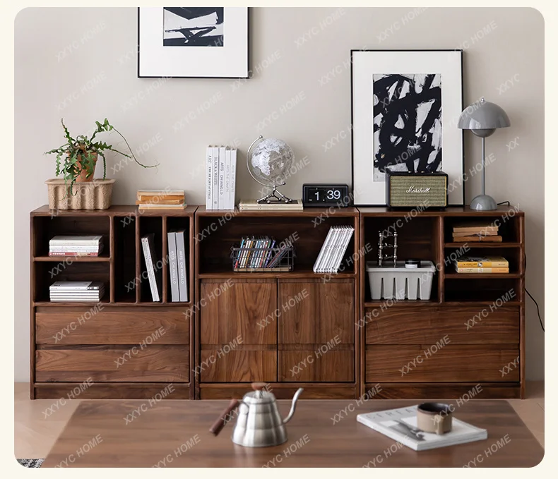 LBlack walnut Japanese-style low bookcase, storage, storage, dining side, sofa back