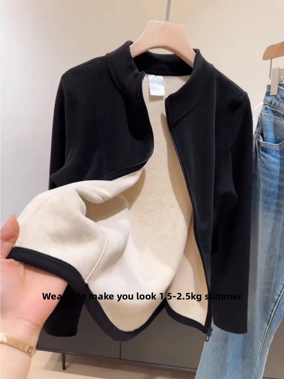 Sweat-shirt à col montant pour femme, automne-hiver, veste avec fermeture éclair, veste intérieure en duvet, marque chinoise YR-LMY, manches longues