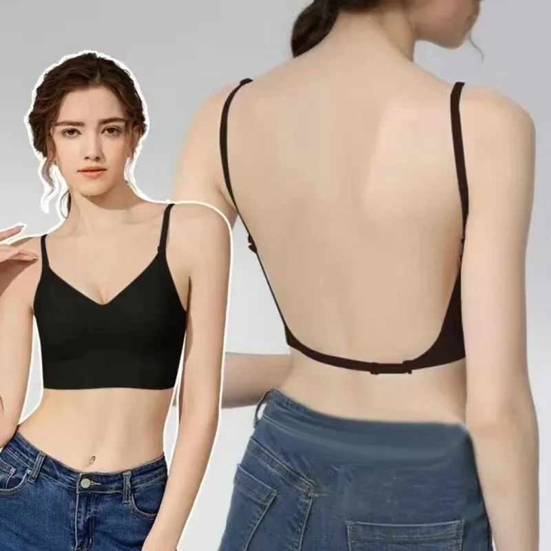 2024 Summer Thin Sexy U-shaped Back Lingerie Female Inner Wear Without Trace Undershirt Backless Triangle Cup Polymerization Bra