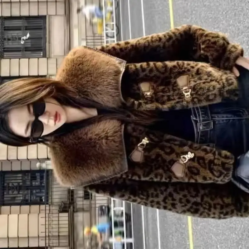 

Высокое качество 2026, зимняя модная меховая куртка из норки, новая короткая толстая и теплая шуба с леопардовым принтом, женская верхняя одежда