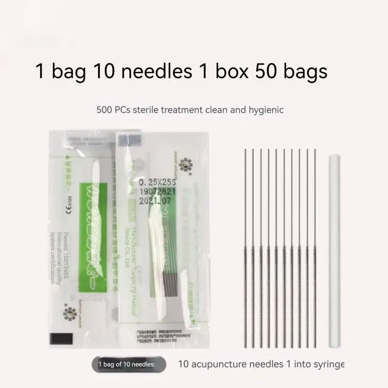 500PCS Disposable Acupuncture Needles 0.25*40mm Sharp Smooth Quality Stable Toughness Good Non-Silver Sterile Needles