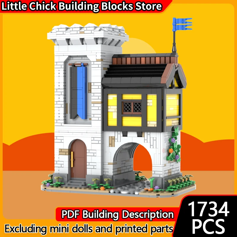 

Средневековый замок, модель MOC, строительные кирпичи, крепость, подставка, модульная технология, детские праздничные подарки, сборка игрушек, костюм