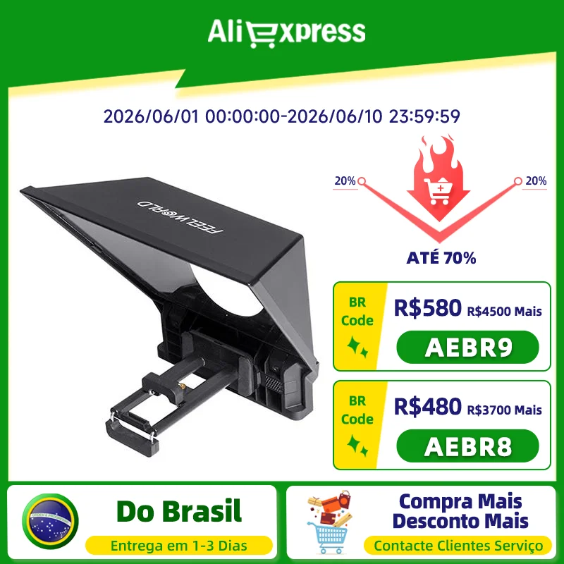 Feelworld tp2a teleprompter portátil de 8 polegadas suporta até smartphone/dslr tablet laptop camara bt anéis adaptadores de lente de controle