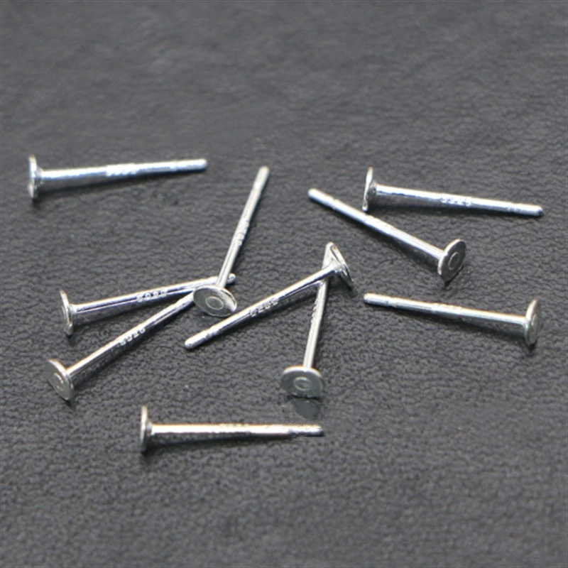 20Pcs/Lot S925 Silver Earrings Peg 3*12mm Blank Flat Round Base Cabochon Stud Ear Posts DIY Jewelry Making Accesories Supplies