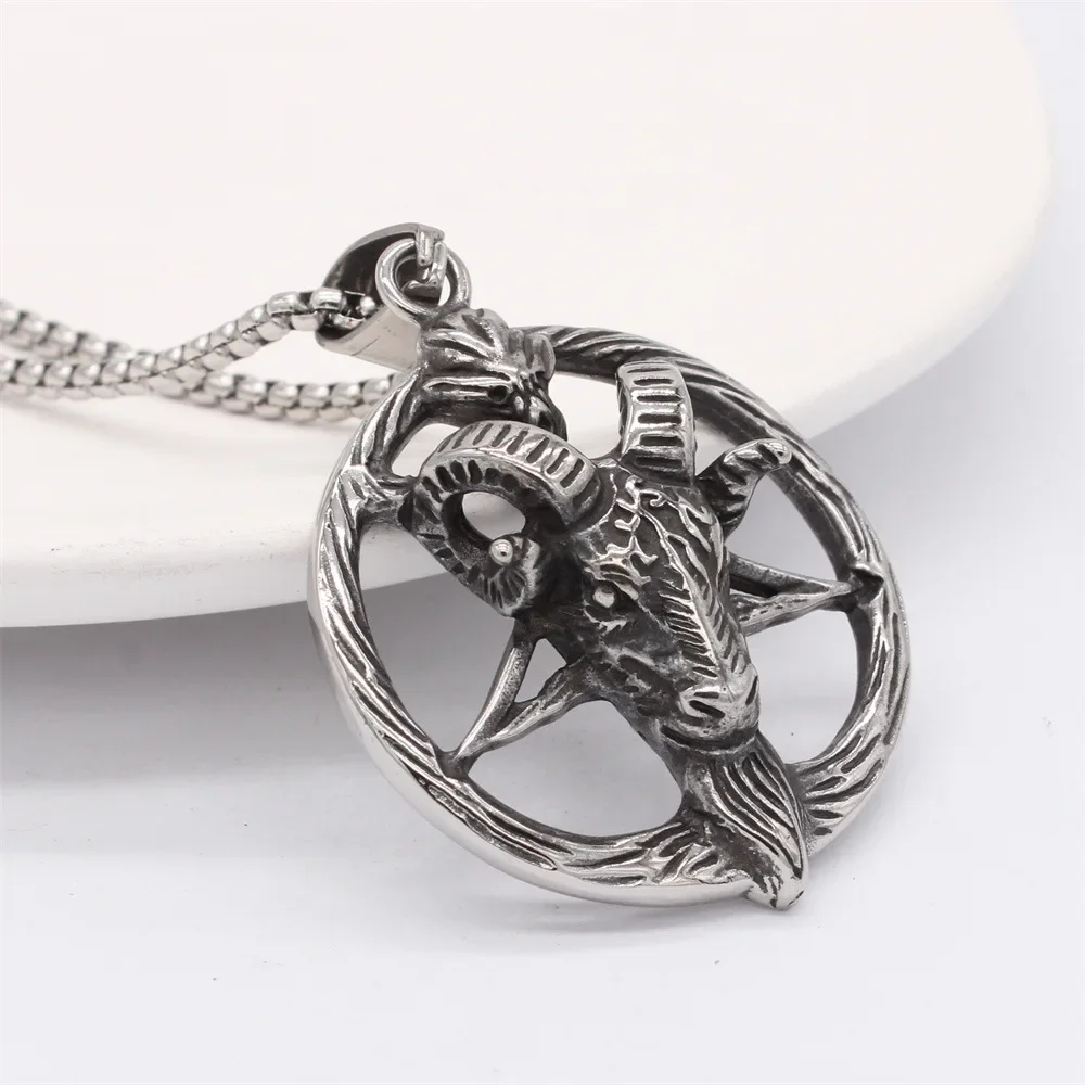 

Fashionable Retro Pentagram Ram Stainless Steel Pendant Men's Necklace Stainless Steel Chains