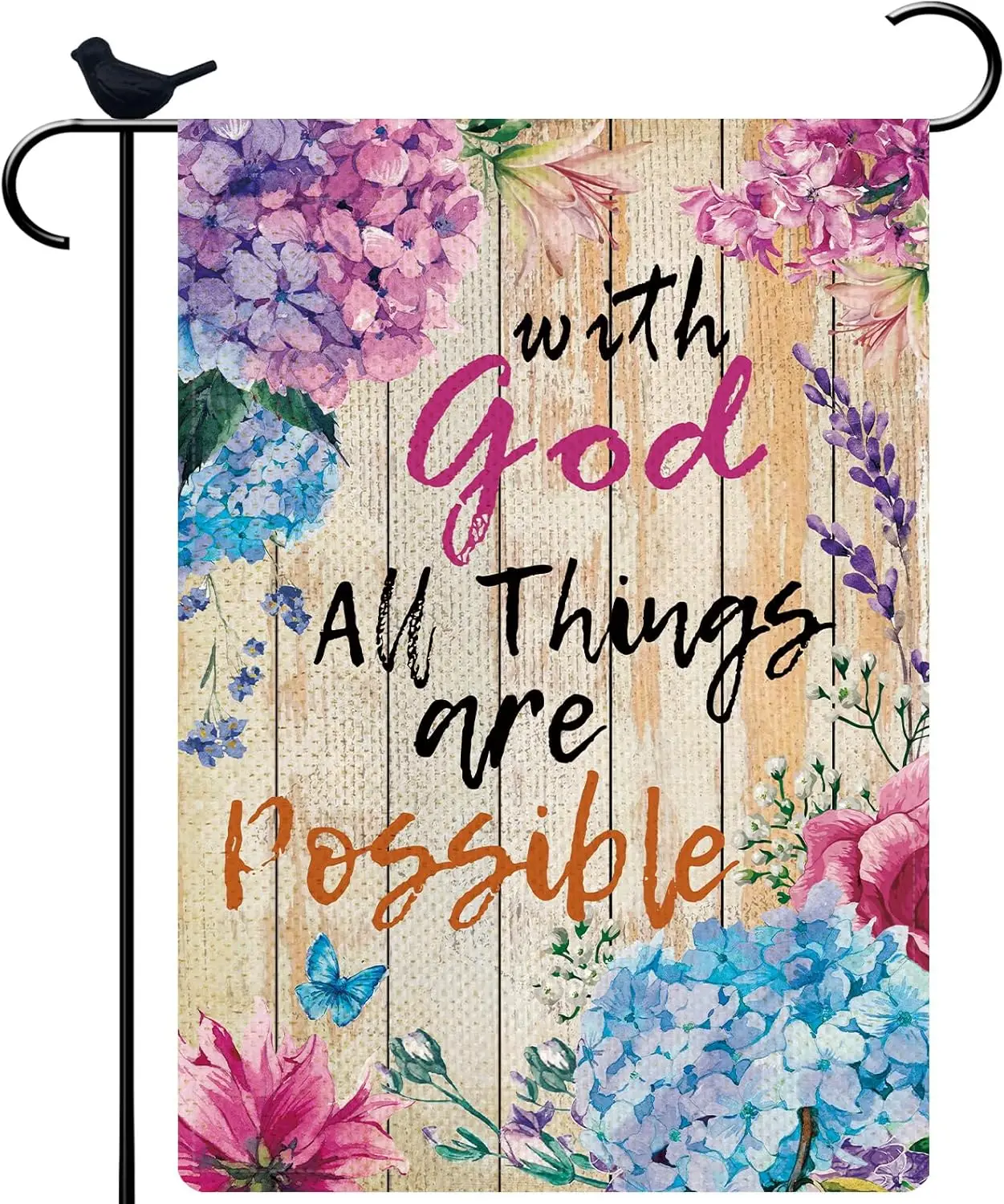 With God All Things are Possible Garden Flag 12 x 18 Inch Double Sided Spring Christian House Flag for Home Party Porch Yard Out