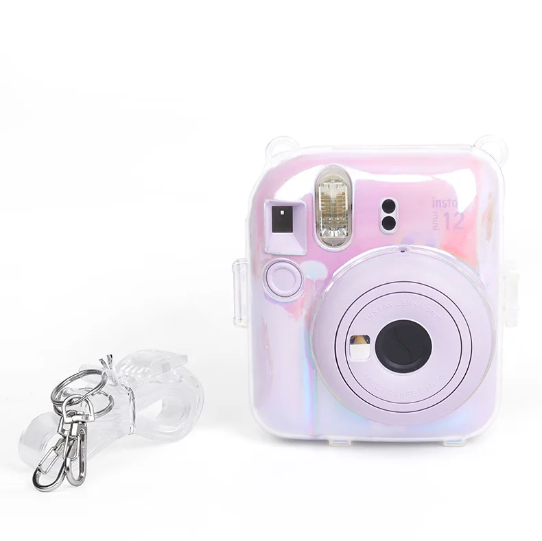 For Fujifilm Instax Mini 12 Camera PC Crystal Transparent Protective Shell Photo Storage Bag with Strap forMini12 Instant Camera