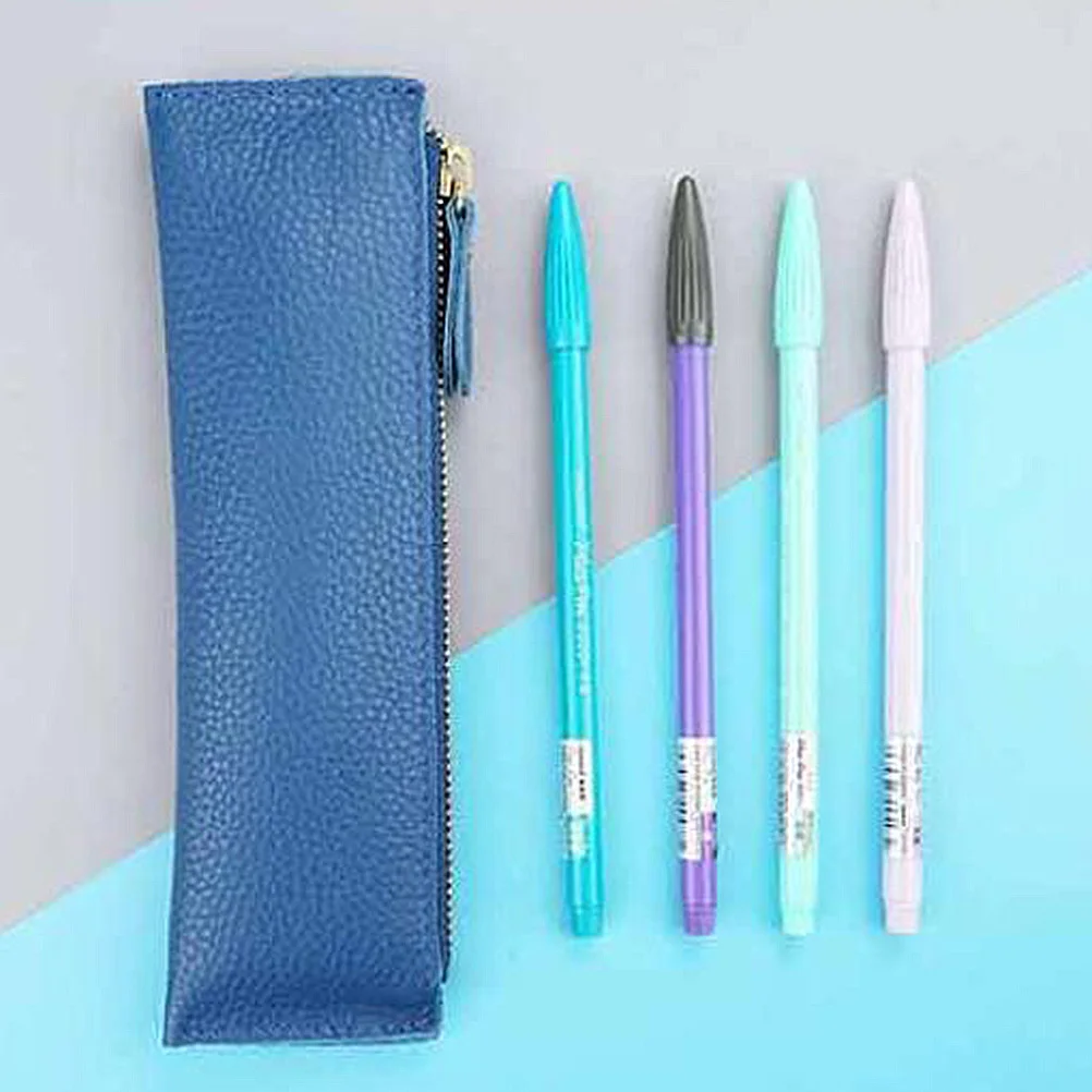 Vintage Pen Pouch Blue Simple Protective Pen Bag For School Office Stationery Organizer Storage Pens Pouch