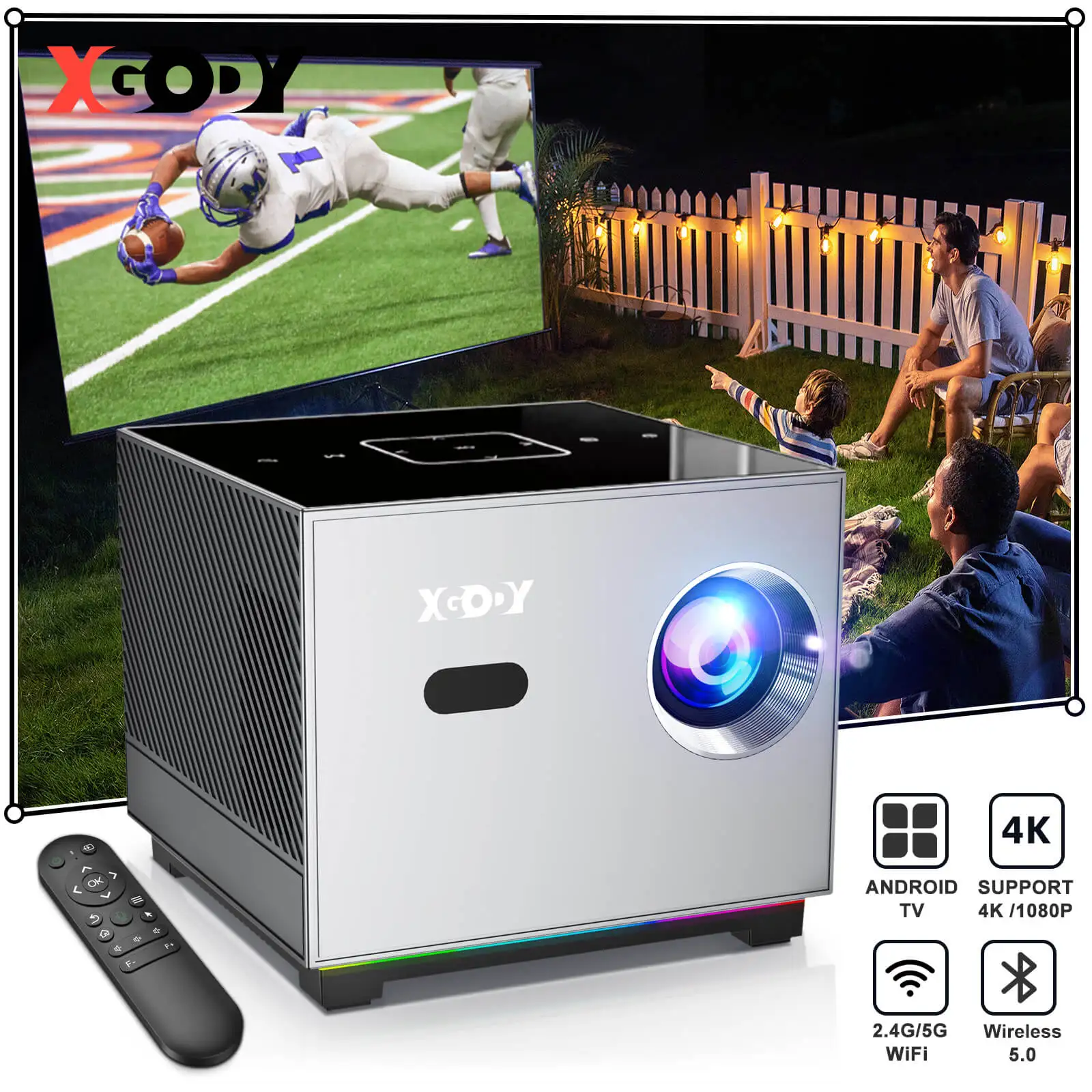 XGODY 4K 10000LM HD Projector LED 5G WiFi Bluetooth HDMI USB Smart Android Office Home Theater