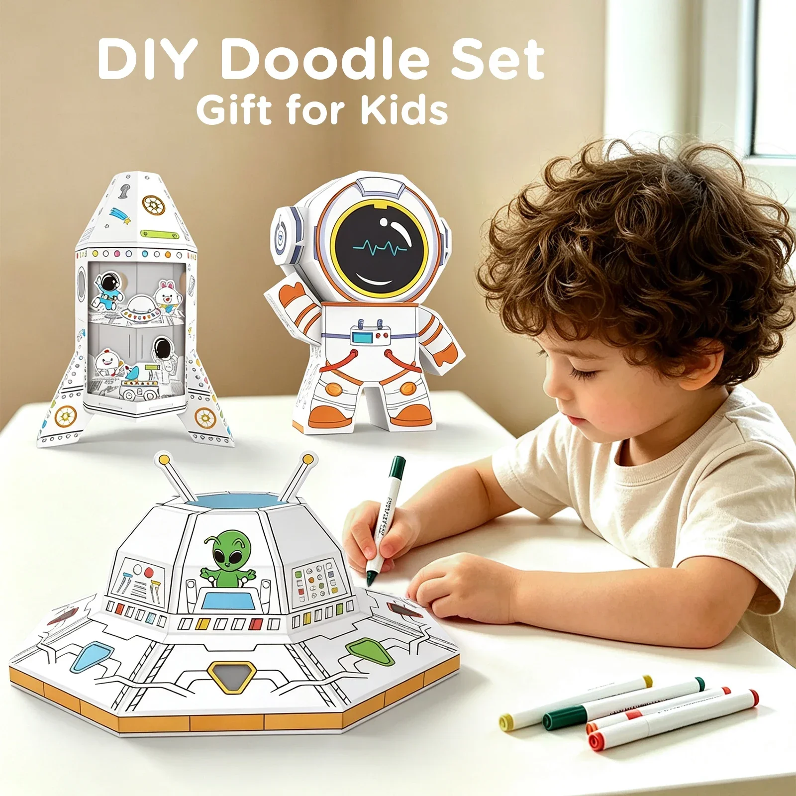 stem-educational-diy-doodle-art-3d-cardboard-craft-kit-space-rocket-astronaut-ufo-coloring-puzzle-toy-gift-for-children-boy-gril