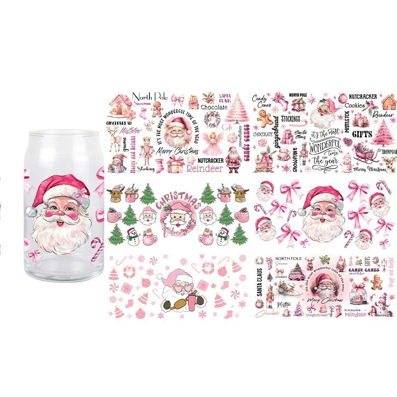 Christmas 3D Santa Claus UV DTF DIY Funny Transfer Sticke r High Quality Libbey Glass Cup Waterproof 16 OZ Decals