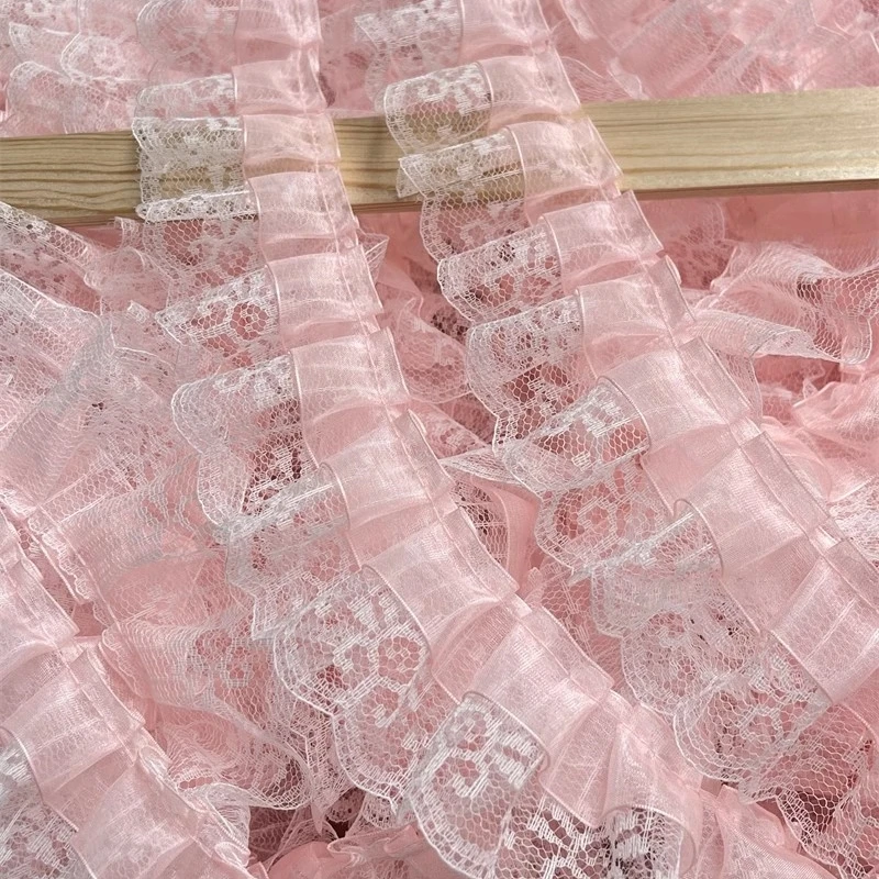 5cm wide pink snow gauze with lace pleated dress skirt handmade DIY baby clothes home wall cabinet throw pillow trim accessories