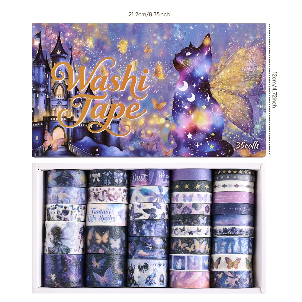 الخيال اشي الشريط مجموعة 35 لفات الأرجواني أشرطة ورقية مقاومة للماء DIY بها بنفسك سجل القصاصات مشاريع مخطط الملحقات اللوازم المكتبية