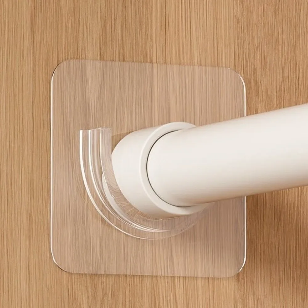2pcs No Drill Curtain Rod Holders Self Adhesive Transparent Curtain Support Hook Tension Rod Brackets Home Bathroom