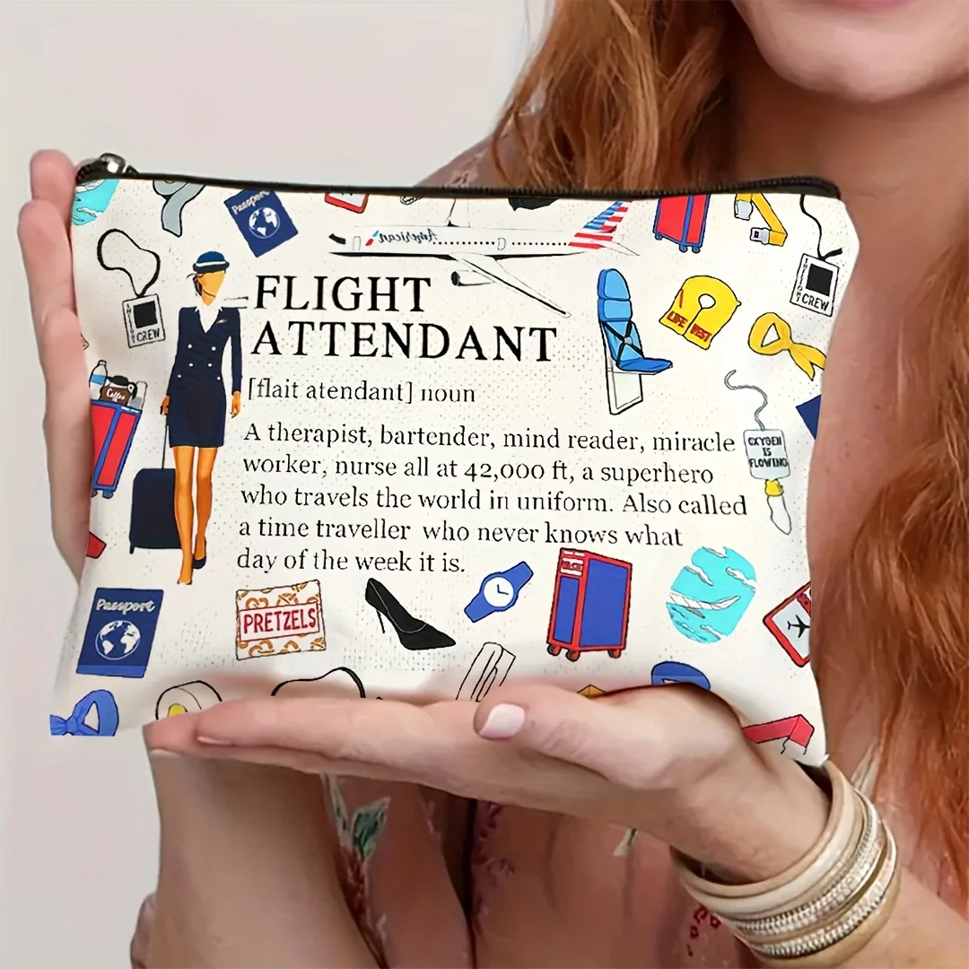 A Flight Attendant Makeup Bag - Cute Multifunctional Zipper Pouch for Women, Jewelry Storage Bag Gift for Girlfriend