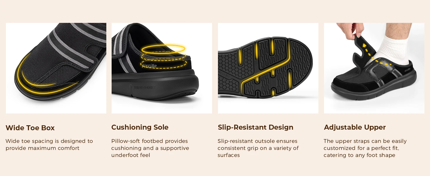 FitVille Weite Herren-Sandalen, weiche, atmungsaktive diabetikerfreundliche Hausschuhe, Wanderschuhe für Herren, Slip-On-Clogs, Flip-Flops, bequem – Detail 5