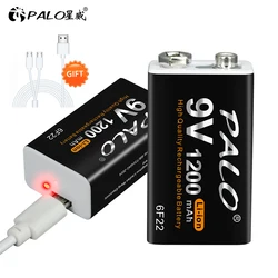 P前- 充電式バッテリー9V,1200mAh,6f22マイクロUSB,電子機器,リモコン,多機能用