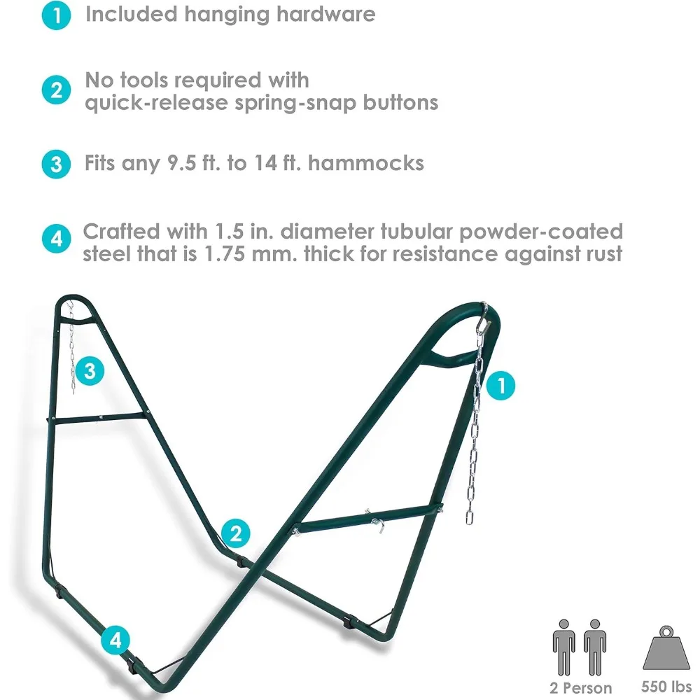 Heavy Duty aço ao ar livre Hammock Stand, Universal 2 pessoas, 550 quilos de capacidade, apto para 9 a 14 pés