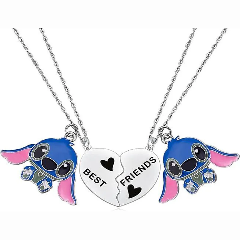 Disney Stitch Alloy Drip Oil Necklace Lovers Love Patchwork Necklace Cartoon Character Stitch Children's Neck Chain Decoration