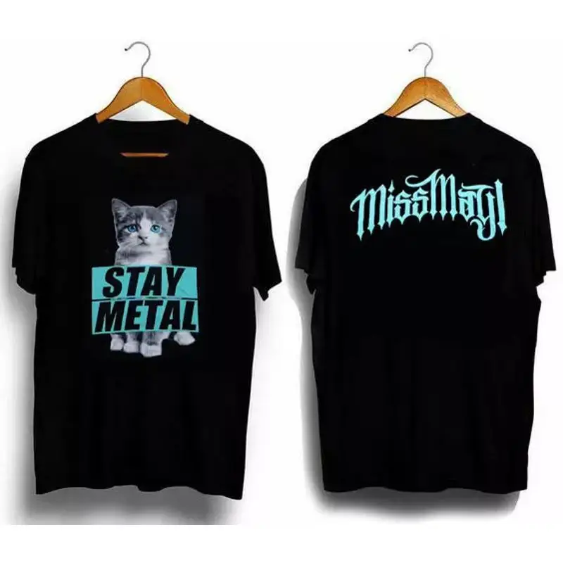 تي شيرت مزدوج الجوانب Miss May I Stay Metal Cat مقاس كامل S 5Xl