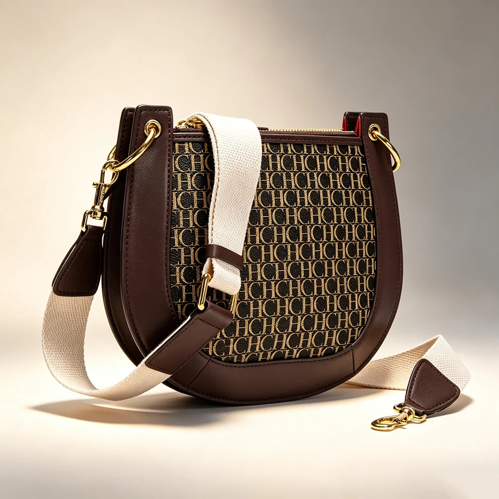 CH SADDLE 17 Monogram Half Moon Saddle Crossbody Bag Wide Woven Strap Lightweight Storage Purse Women Vintage Shoulder Handbag