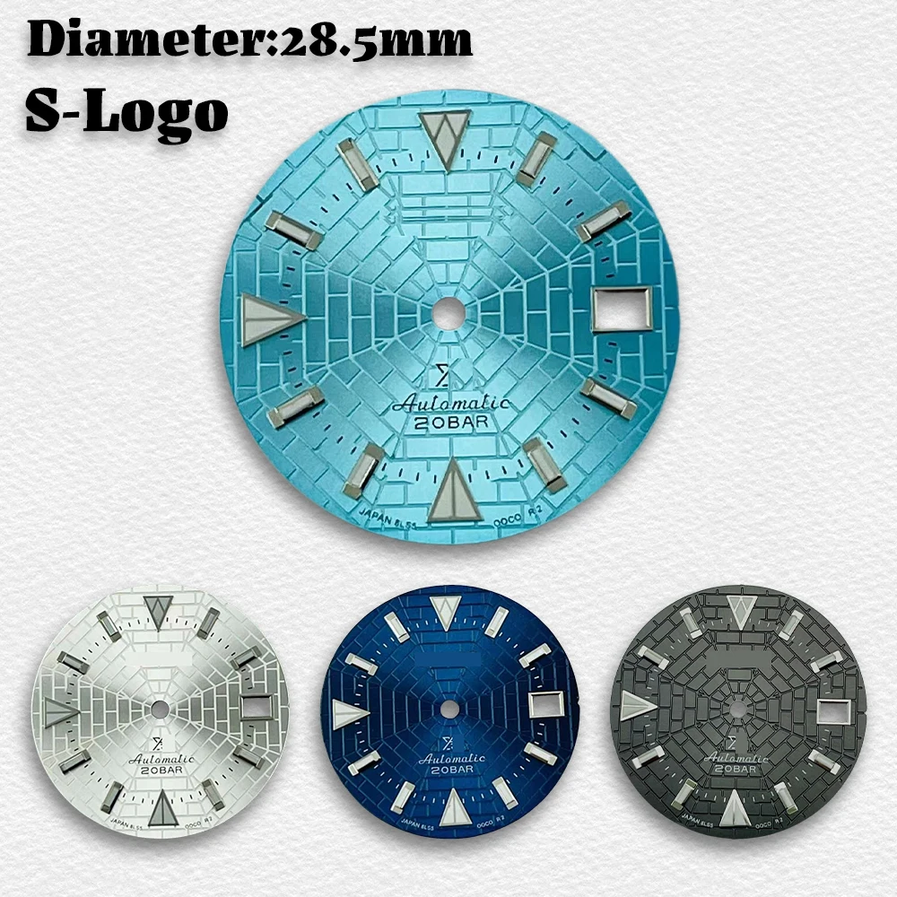 28.5mm NH35 Dial S Logo Sunray Dial Fit NH35/NH36 Movement 3/3.8 o'clock Crown Green Luminous  Spider Web Dial