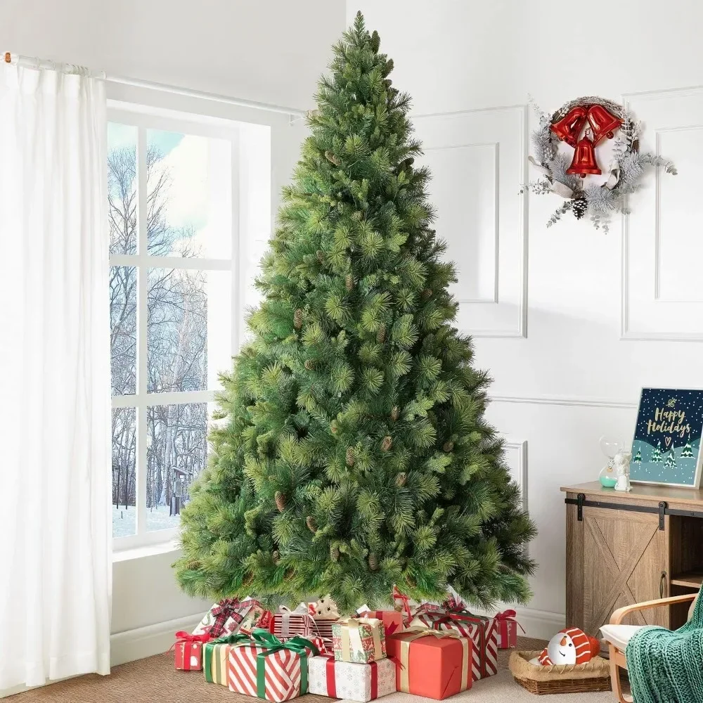 9ft Prelit Artificial Christmas Tree,9Ft 2294 Branch Tips,1050 Warm Lights and Metal Stand, Realistic Traditional Christmas Tree