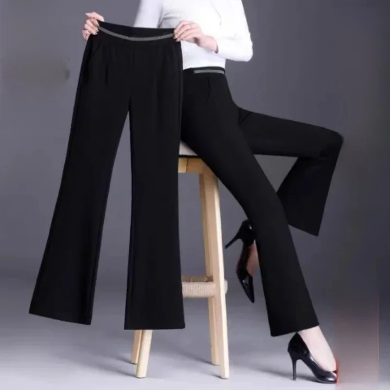 

Original High Waist Flared Pants Women's Fce Lined Drapey Bla Trousers Sli Busin Casual Straight Leg Trousers