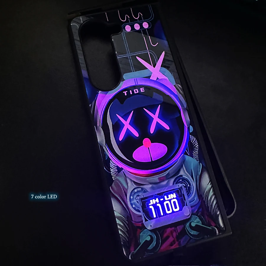 Luminous Cartoon Bear Led Flash Light Up Phone Case For Samsung Galaxy Z Fold 5 Voice Control Glass Cover for Samsung Z Fold 5