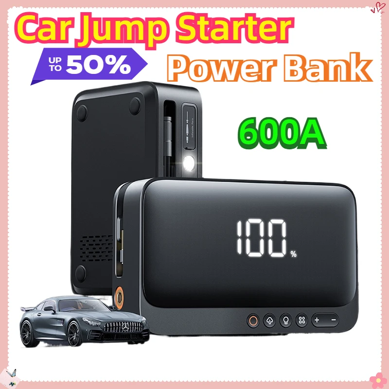 For Auto Battery Starting Tire Inflator Baseus 4 in 1 Jump Starter 600A Car Jump Starter Power Bank Multi-function Car Air Pump