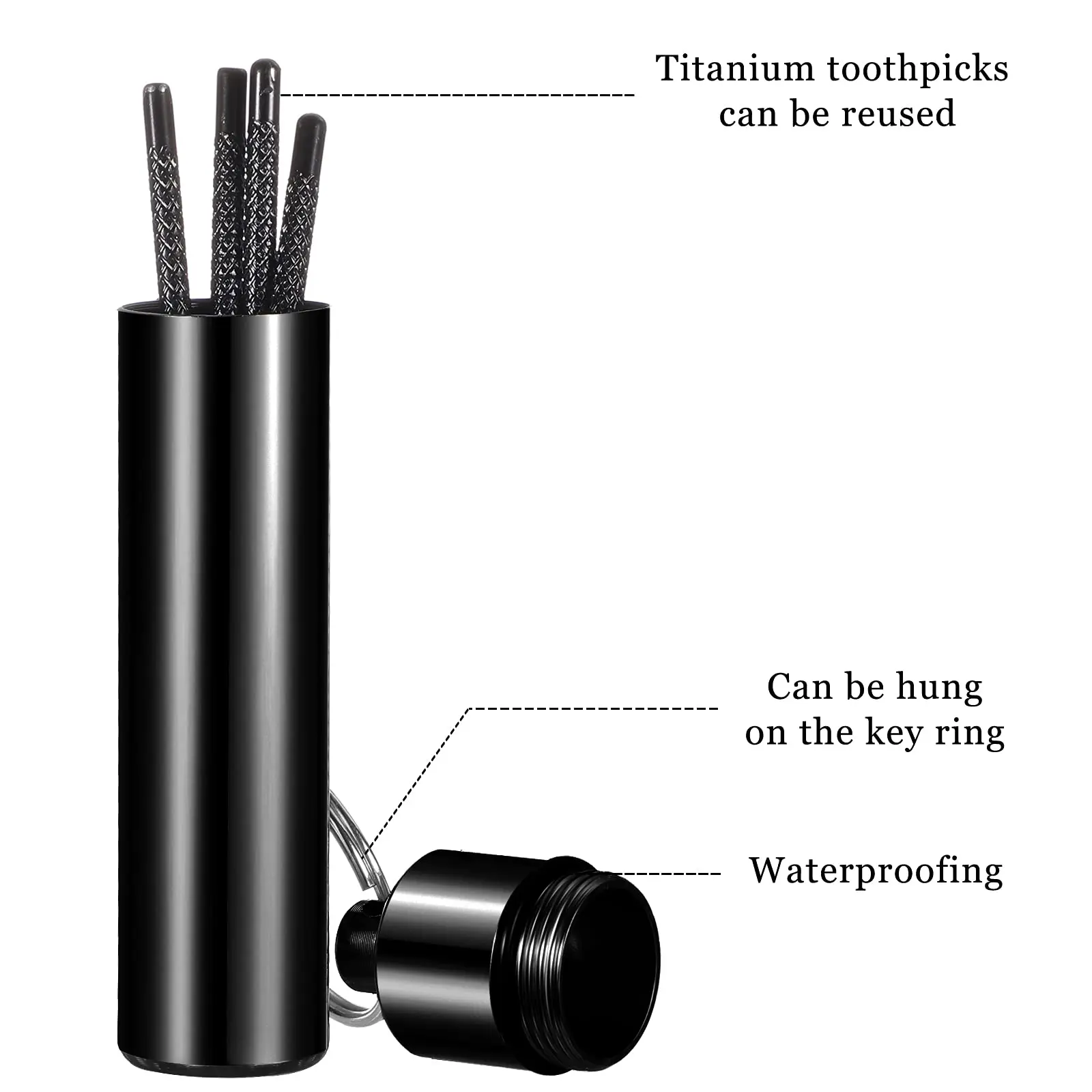 Portable Titanium Toothpicks Pocket Set Reusable Metal Stainless Steel Toothpicks with Holder for Outdoor Picnic and Camping