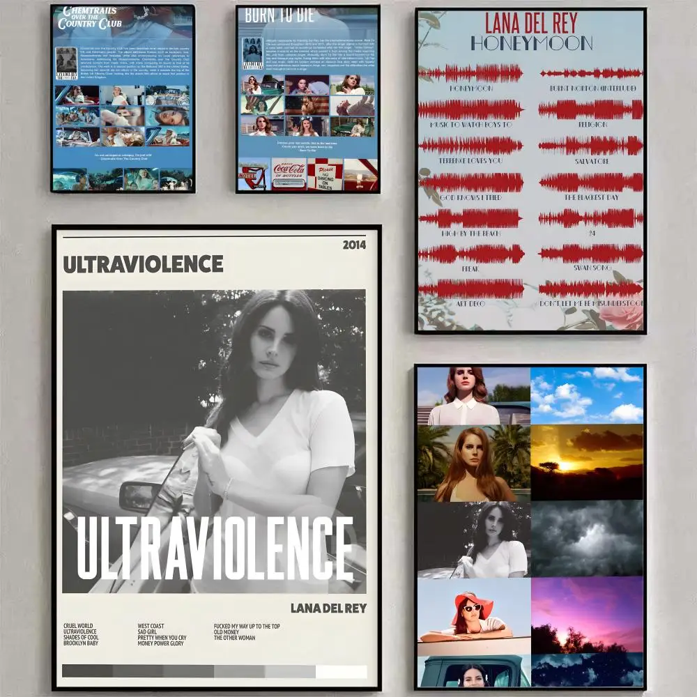 لانا ديل ري ألبوم الموسيقى الساخن المشارك ملصق مقاوم للماء HD جدار ملصق فني ذاتية اللصق ديكور جمالي للمعيشة المنزلية