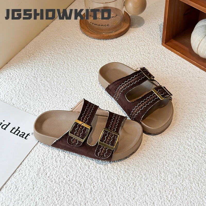 JGSHOWKITO Summer Children Retro Slippers Trendy Causal Girls Non-slip Slippers for Outdoor Soft Soled Kids Platform Beach Shoes