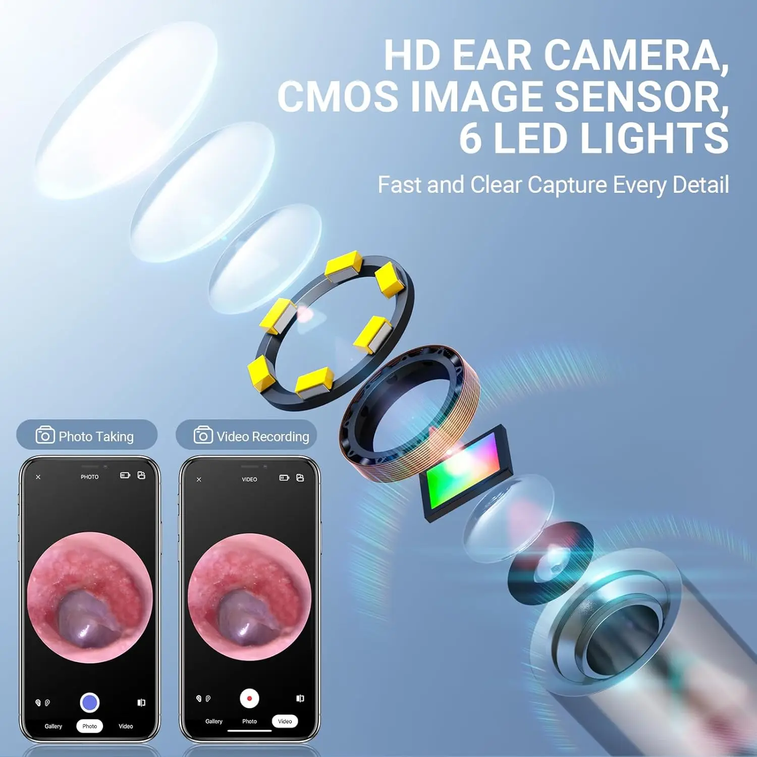 Teslong SA39W Wifi Otoscope Camera 3.9mm Ear Wax Cleaner Camera 720P HD with 6 LED Lights Wireless Otoscope Support IOS Android