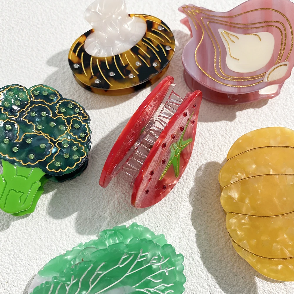 موضة خلات الخضار حجر الراين الفلفل الحار Cauliflower القرش مشبك شعر مخلب للنساء جديد هندسي دبوس الشعر أداة اكسسوارات الشعر