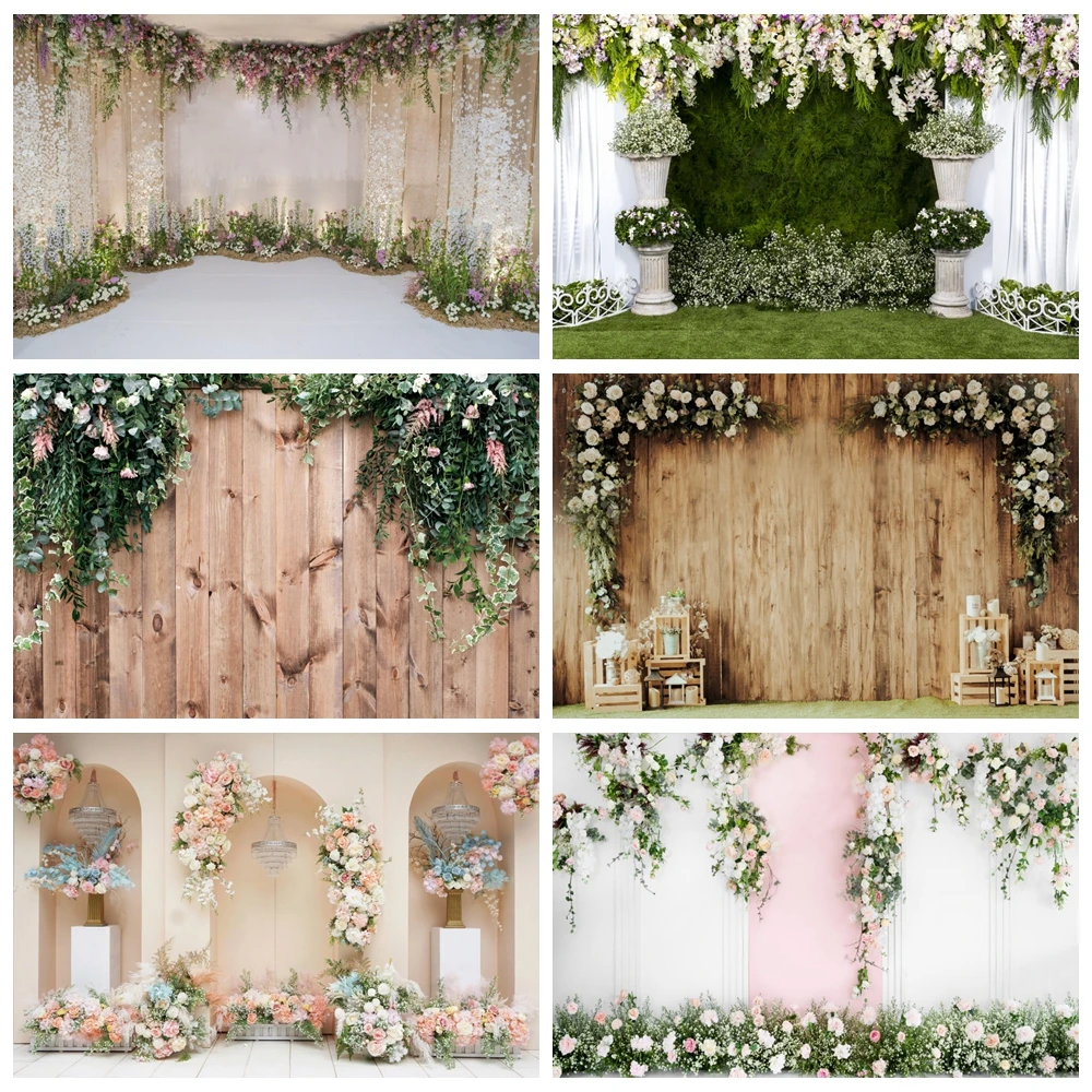 Wedding Scene Flower Backdrop Rose Floral Wall Wedding Ceremony Bridal Shower Party Photography Background Portrait Photo Studio