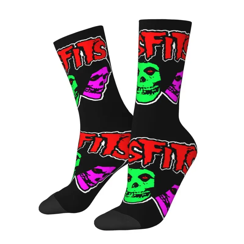 Custom Cool Mens Rock Punk Band Misfits Skull Face Dress Socks Unisex Comfortable Warm 3D Printed Heavy Metal Crew Socks