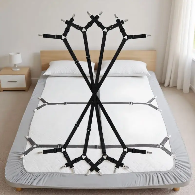Bed Sheet Holder Adjustable Elastic 12 Clips Fixed Holder Mattress Clip Fasteners Cover Blankets Grippers Fixing Non-Slip Strap