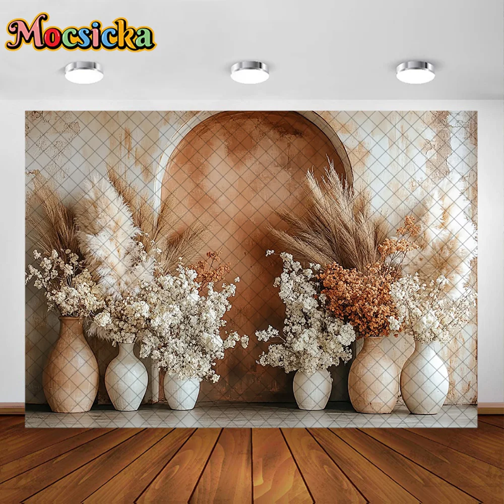 Mocsicka фон для фотосъемки в стиле бохо с цветочной аркой, настенный фон, украшение для детей, взрослых, женщин, беременных женщин, портретный студийный реквизит