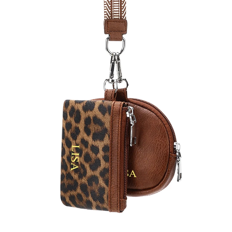 Casual Personalized Coin Purse With Wrist Strap Cow Pattern Leopard Pattern PU Leather Key Bag Woman Retro Fashion Card Wallet