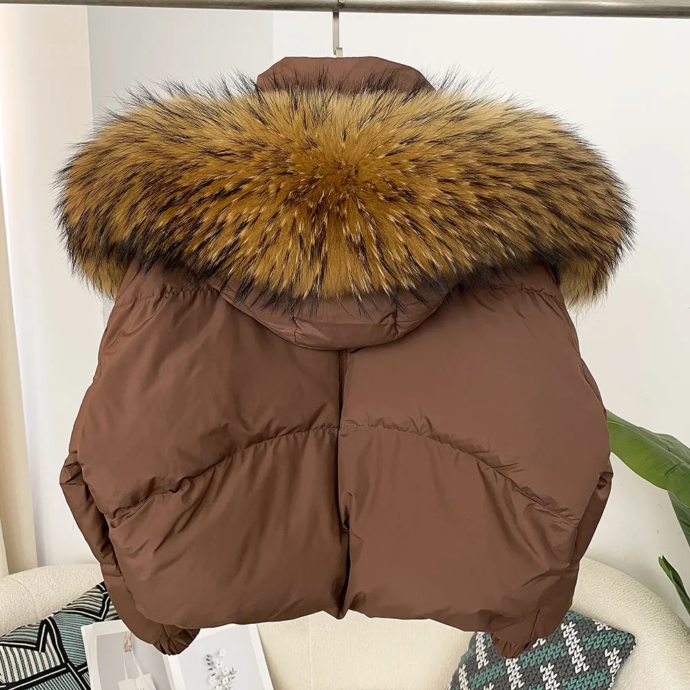 2024 Winter Short Parka White Duck Down Jacket Luxury Large Real Raccoon Fox Fur Hooded Puffer Coat Women Warm Waterproof Jacket