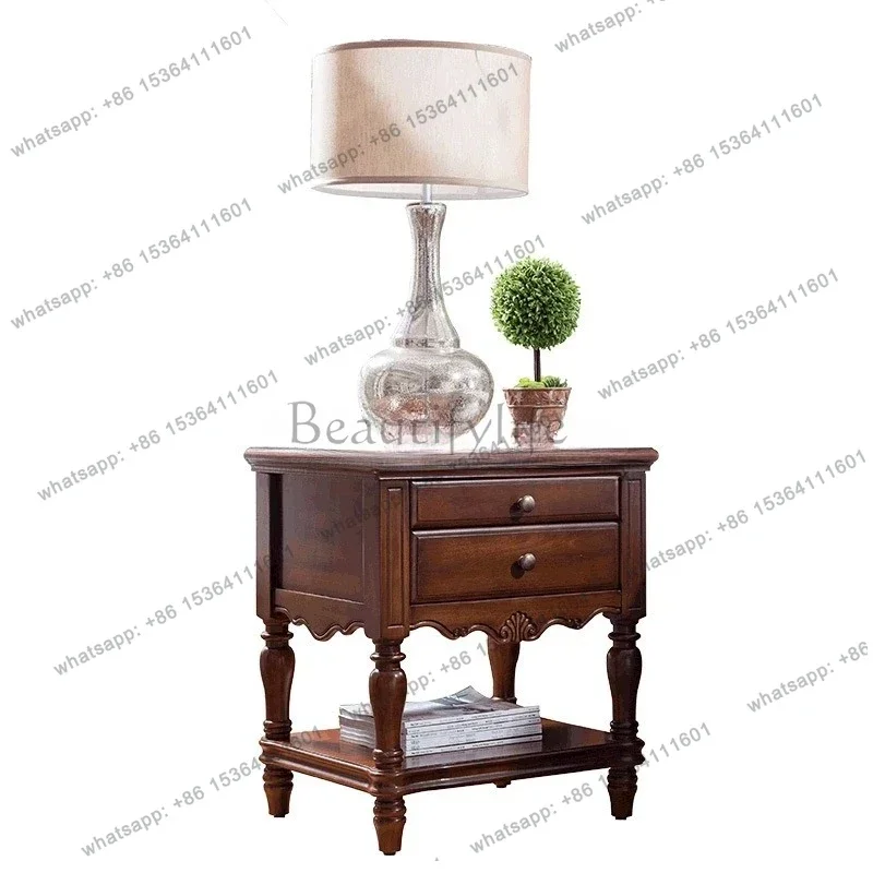 FGrural solid wood bedside table second-layer drawer storage cabinet storage storage utility model