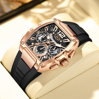 2025 LIGE New Men's Watch Chronograph Quartz Tonneau Dial Golden Sports Clock Casual Fashion Silicone Strap Men Watch+Box