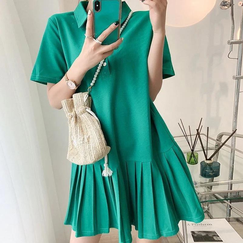 

Женская плиссированная юбка макси больших размеров в корейском стиле, летняя, свободного кроя, с пуговицами, для студенток