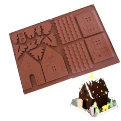 3D Christmas House Chocolate Mold Gingerbread House Shape Cake Decoration Silicone Mould DIY Biscuits Cookie Stencil Baking Tray