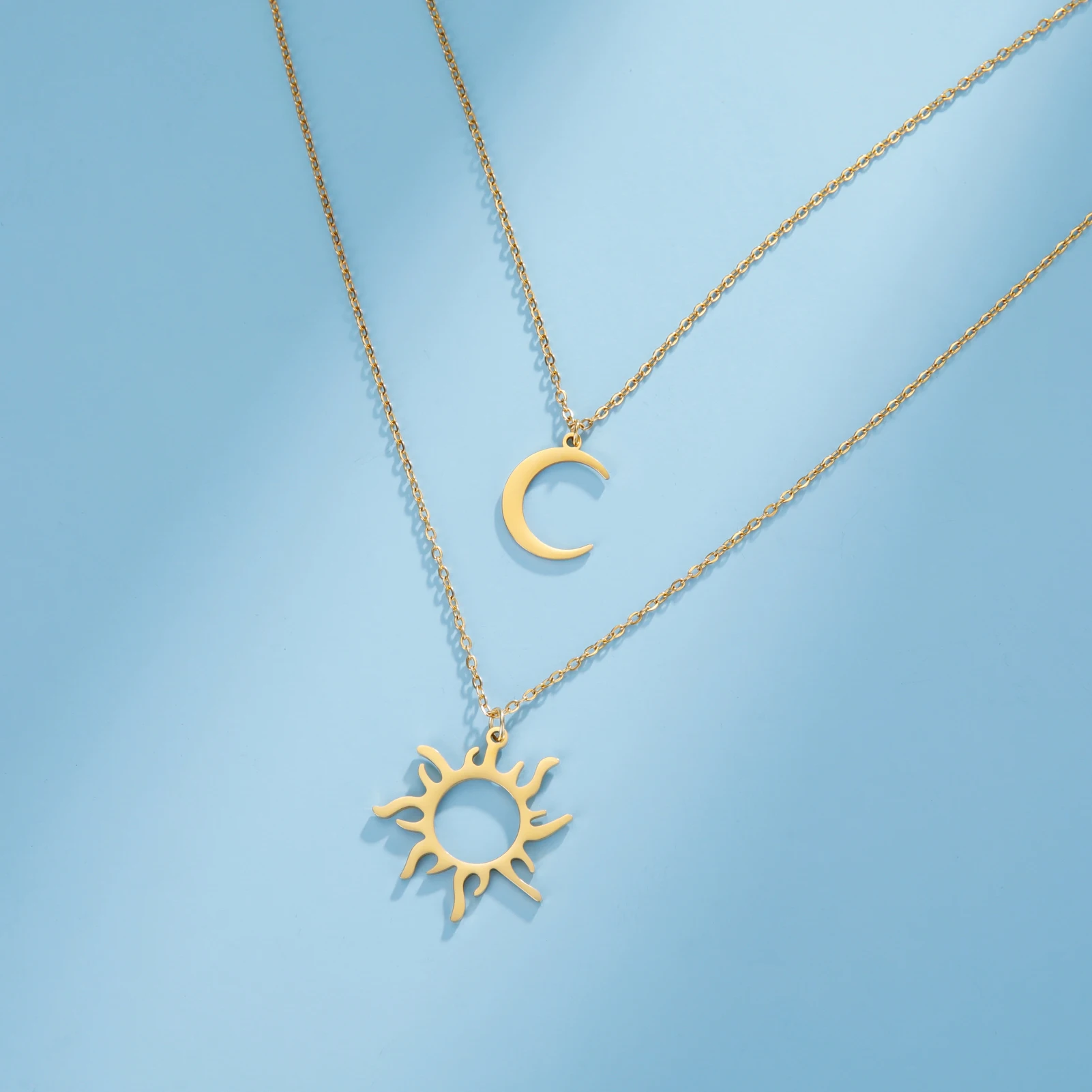 COOLTIME Sonne Mond Anhänger Halskette Edelstahl Böhmischer Halsband Mode Amulett Schmuck Geschenk für Frauen Neu im Großhandel – Detail 4