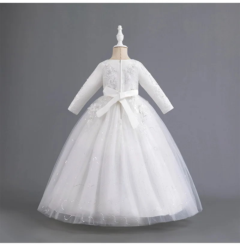 Long Sleeve Elegant Girl Party Dress Child Girls' Bridesmaid Evening Dresses 4-12Y