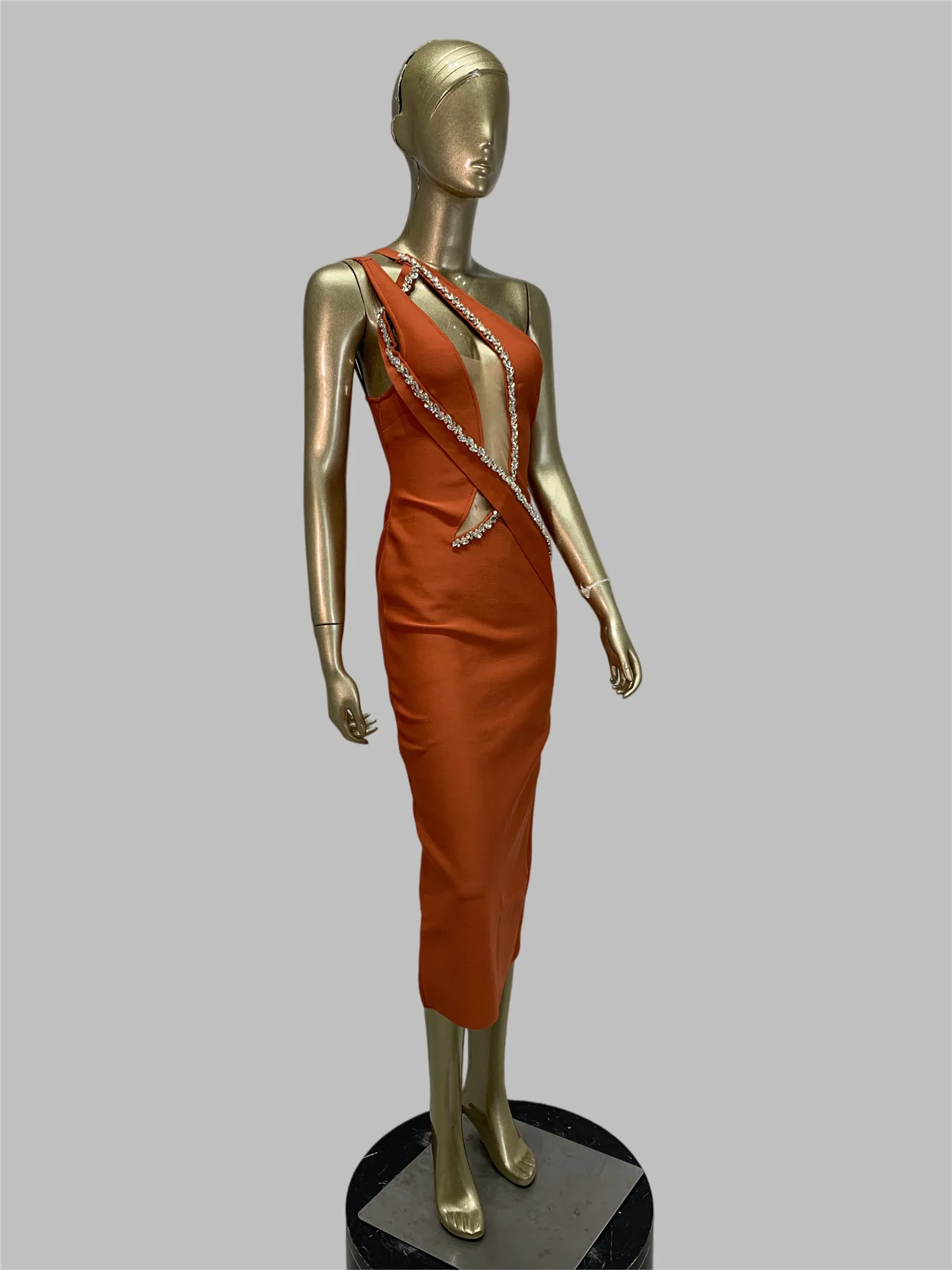 여성용 신상 디자이너 밴디지 드레스 크리스탈 컷아웃 튤 인세트 무릎 길이 바디콘 드레스 원피스 셀럽 이브닝 클럽 파티