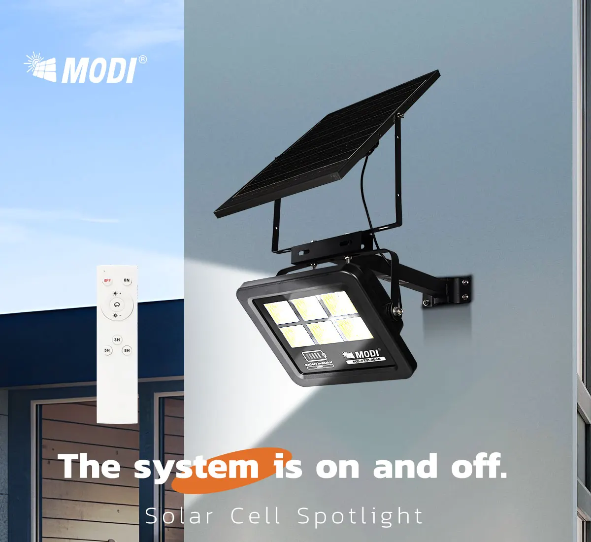 Refletor solar MODI 80W 3 luzes/luz branca iluminação externa célula solar holofote solar à prova d'água IP65