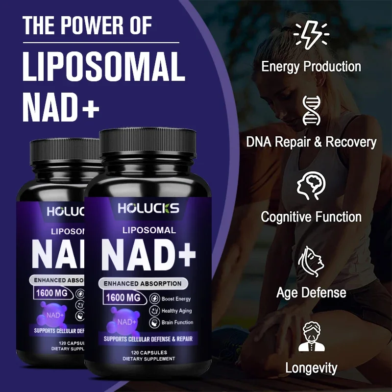 Holucks Liposomal NAD Supplements - Anti-aging, Energy and Focus, Support Cellular Health -60/120 Capsules